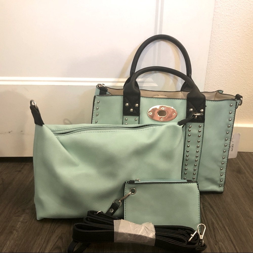 Aqua/Green Studded Tote  Satchel NWT